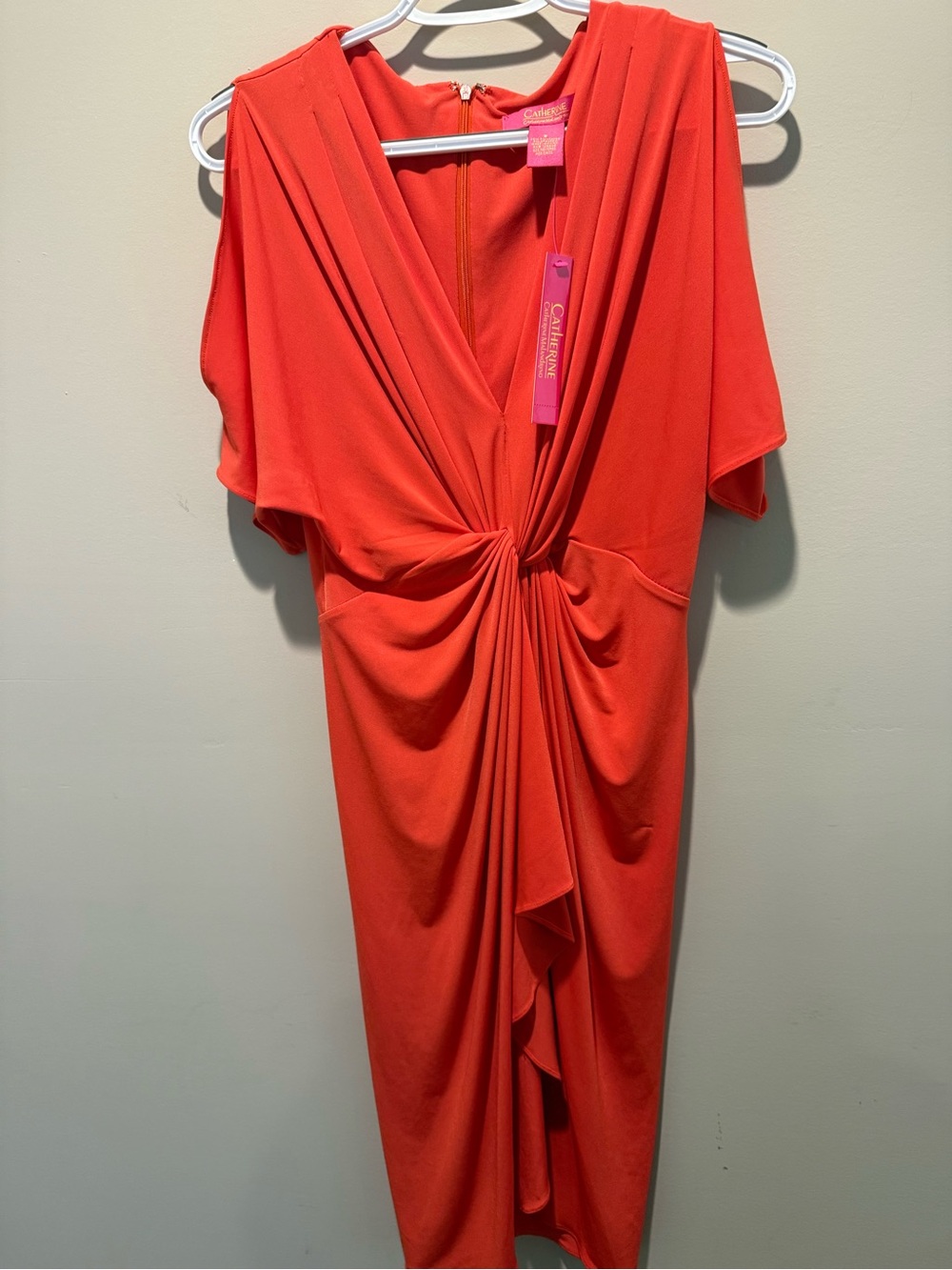 NWT Catherine Catherine Malandrino Emily Dress Cold Shoulder Twist Fire Poppy